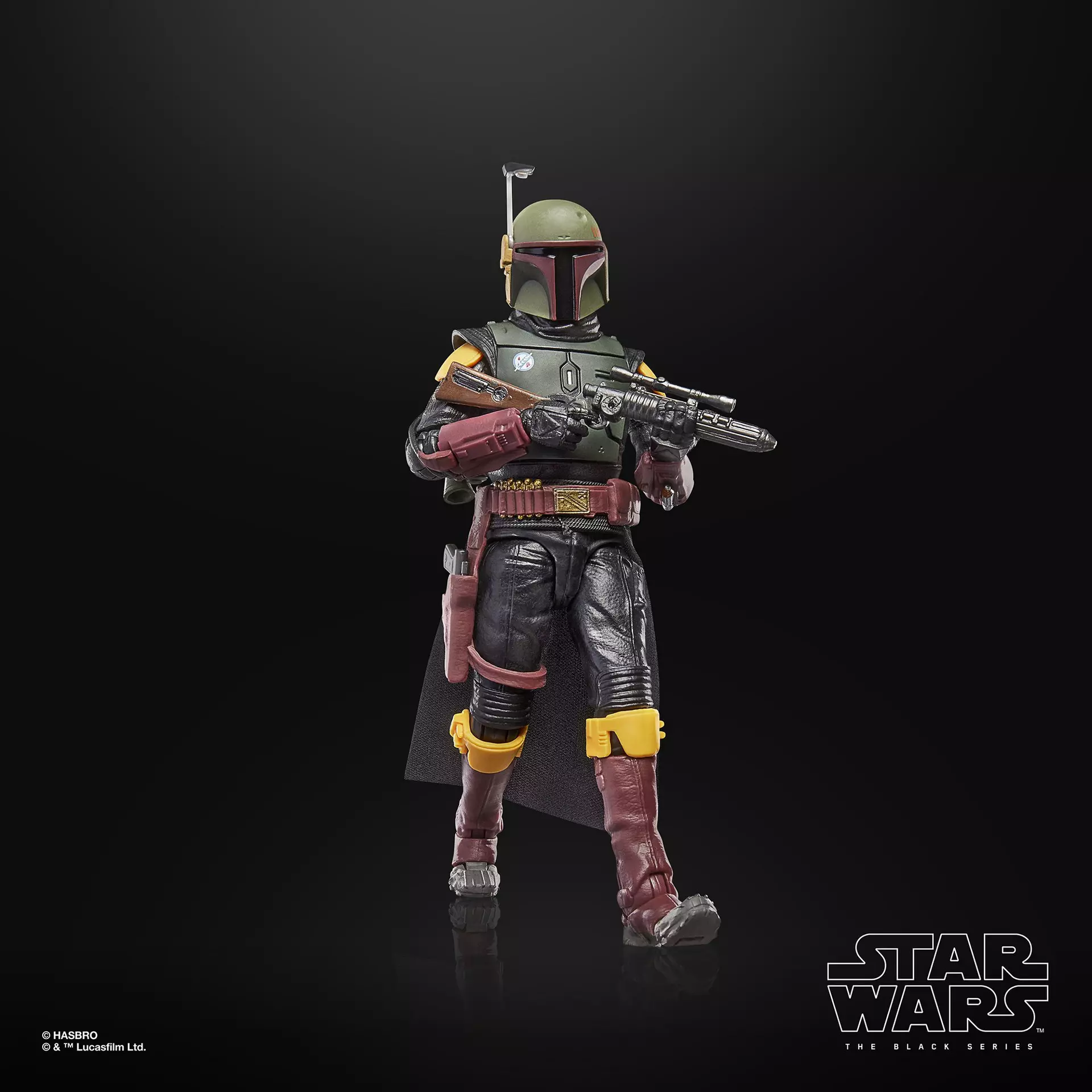 Star Wars The Black Series Boba Fett action figure with blaster rifle and cape