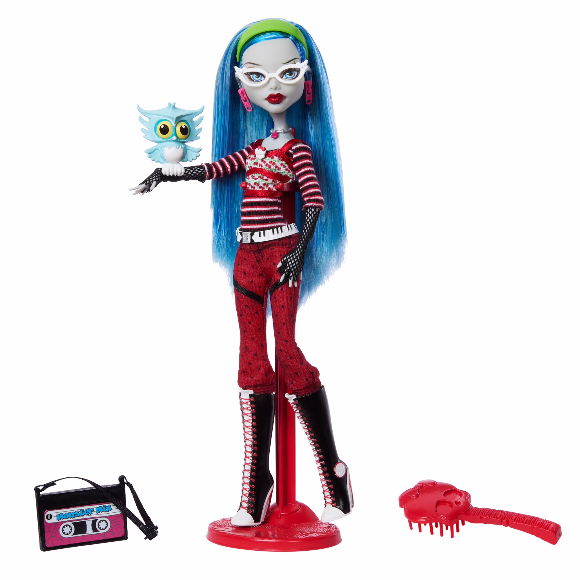 Monster High Booriginal Creeproduction Ghoulia Yelps zombie doll with blue hair and red glasses