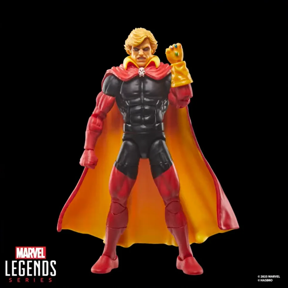 Marvel Legends Adam Warlock action figure with red cape and Infinity Gauntlet